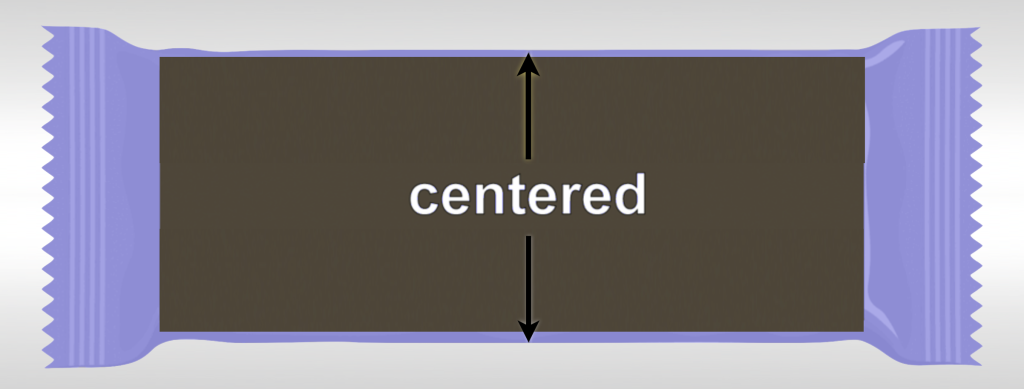 Product centered side to side in package from horizontal flow wrapper
