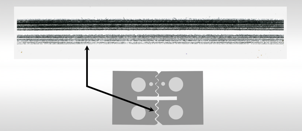 sealing jaws with uneven pressure_end view and carbon impression