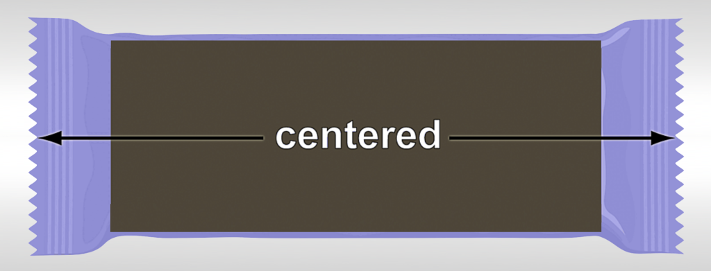 Product centered end to end in package from horizontal flow wrapper